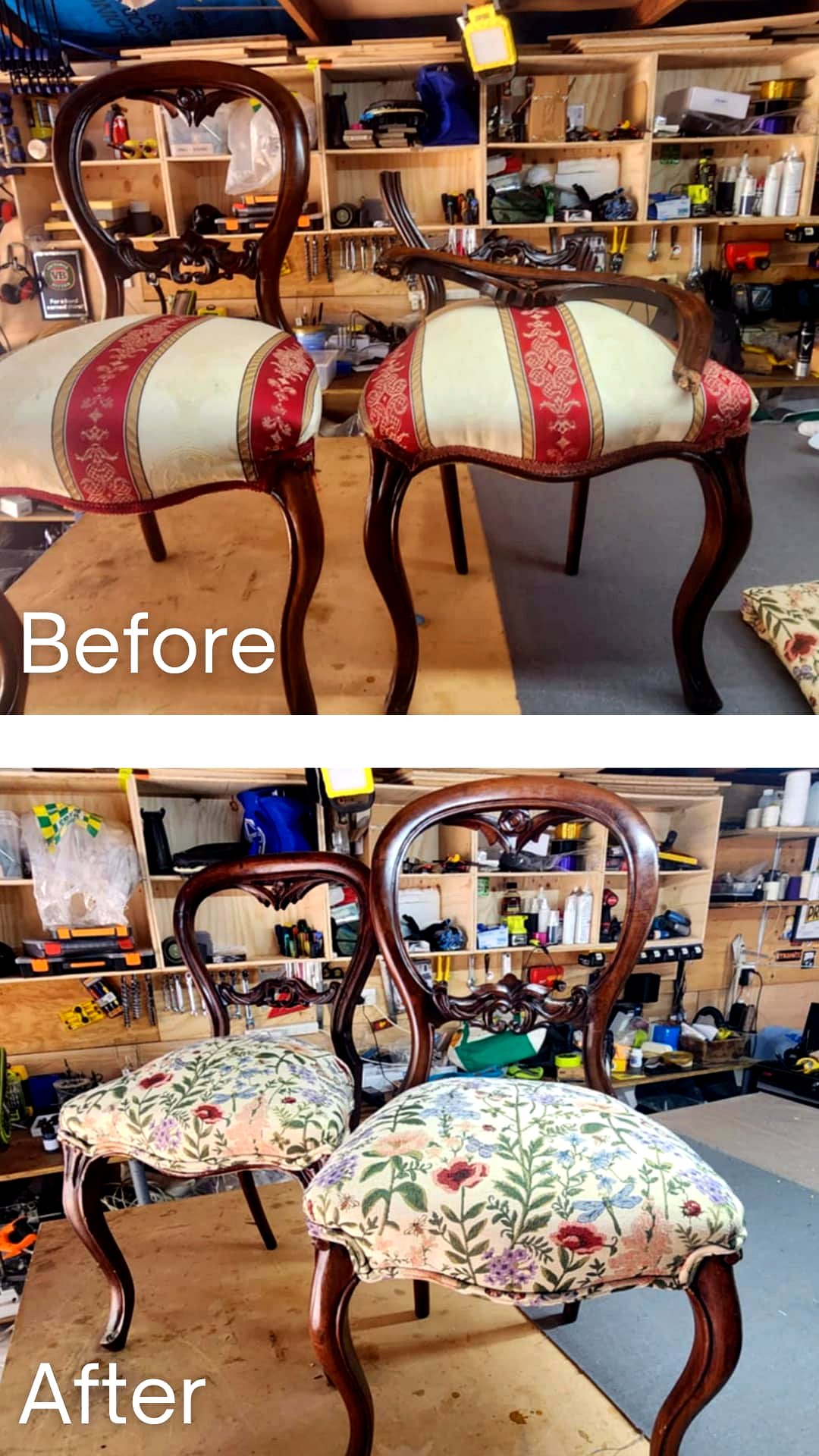 Antique balloon-back chair pair restoration
